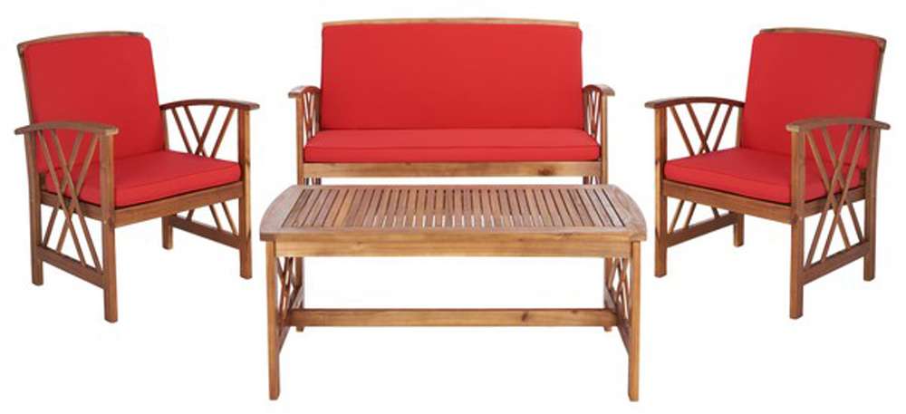Safavieh - Fontana 4 Pc Outdoor Set - Natural - Red - PAT7008R veiw 1