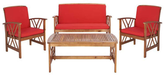 Safavieh - Fontana 4 Pc Outdoor Set - Natural - Red - PAT7008R veiw 1