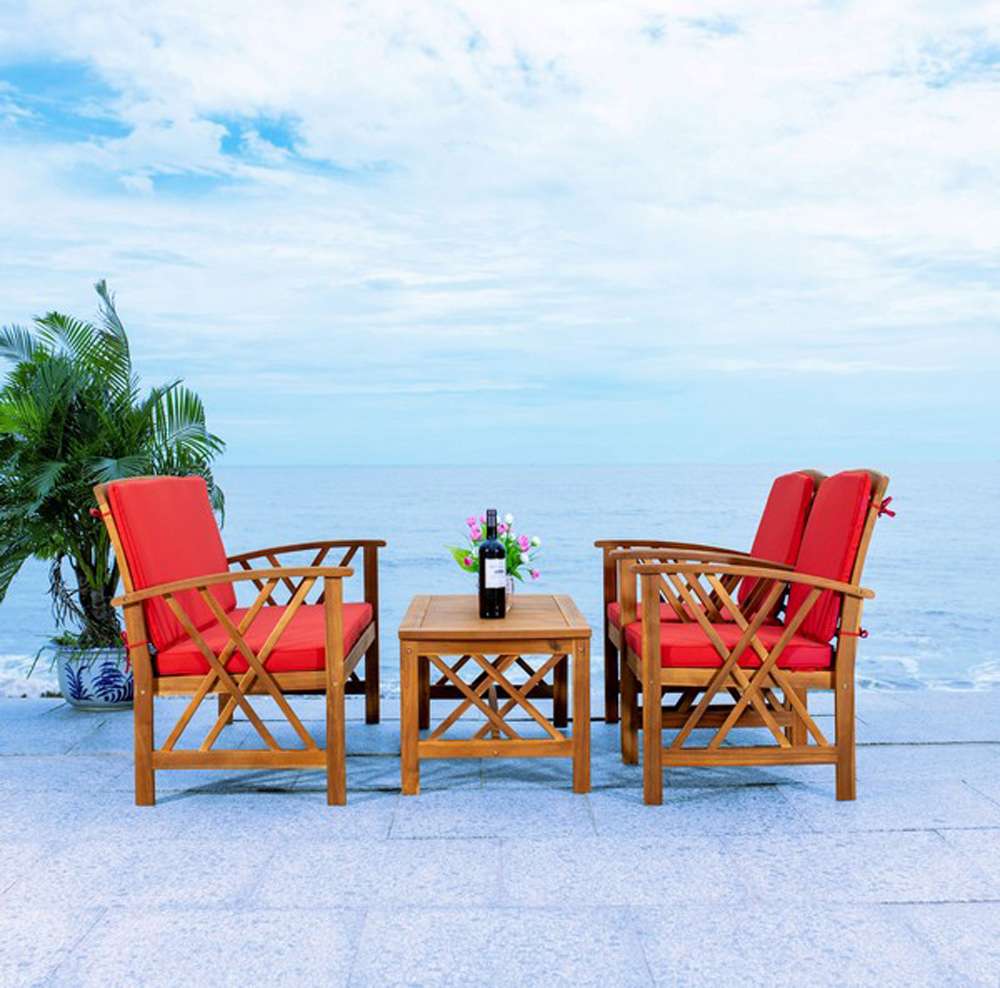Safavieh - Fontana 4 Pc Outdoor Set - Natural - Red - PAT7008R veiw 2