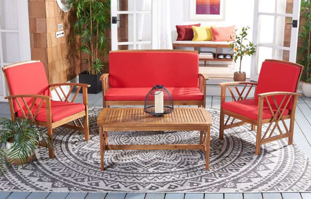 Safavieh - Fontana 4 Pc Outdoor Set - Natural - Red - PAT7008R veiw 3