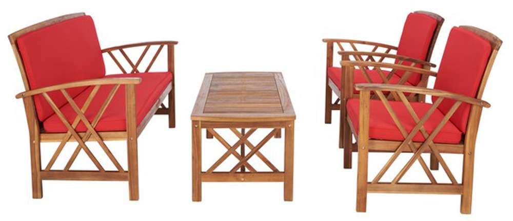 Safavieh - Fontana 4 Pc Outdoor Set - Natural - Red - PAT7008R veiw 4