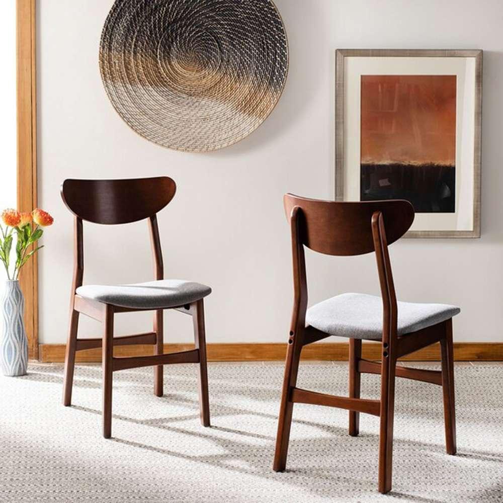 Safavieh - Lucca Retro Dining Chair - Walnut - Grey  (Set of 2) - DCH1001E-SET2 veiw 2