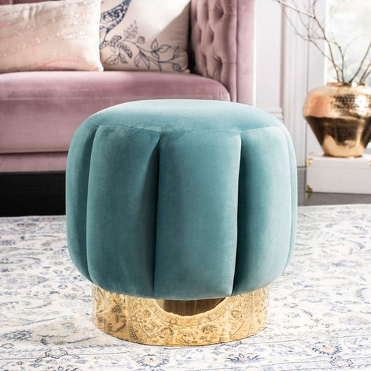 Safavieh - Maxine Channel Tufted Ottoman - Seafoam - Gold - SFV4707C veiw 2