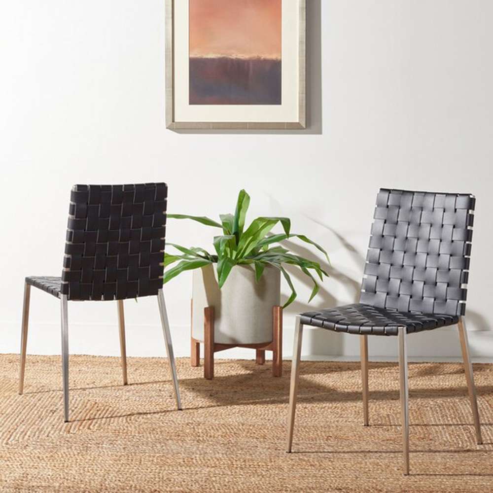 Safavieh - Rayne Woven Dining Chair - Black - Silver  (Set of 2) - DCH3006E-SET2 veiw 2
