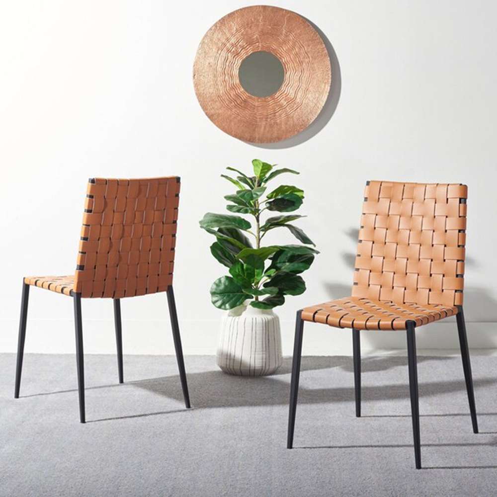 Safavieh - Rayne Woven Dining Chair - Cognac - Black  (Set of 2) - DCH3006B-SET2 veiw 2