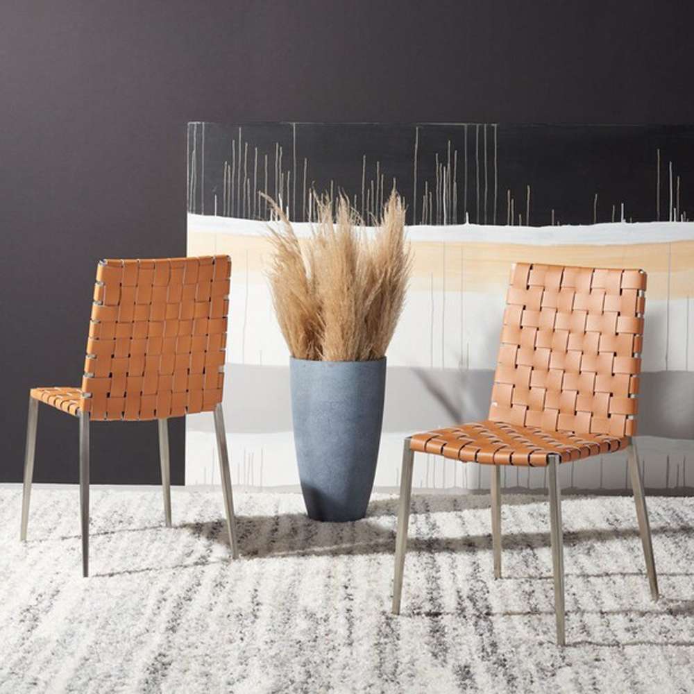 Safavieh - Rayne Woven Dining Chair - Cognac - Silver  (Set of 2) - DCH3006A-SET2 veiw 2