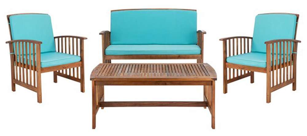 Safavieh - Rocklin 4 Pc Outdoor Set - Natural - Aqua - PAT7007Q veiw 1