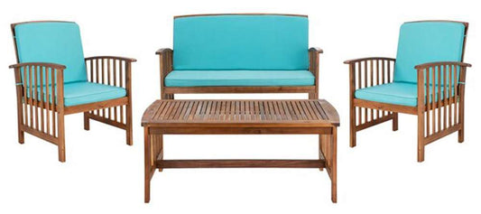 Safavieh - Rocklin 4 Pc Outdoor Set - Natural - Aqua - PAT7007Q veiw 1
