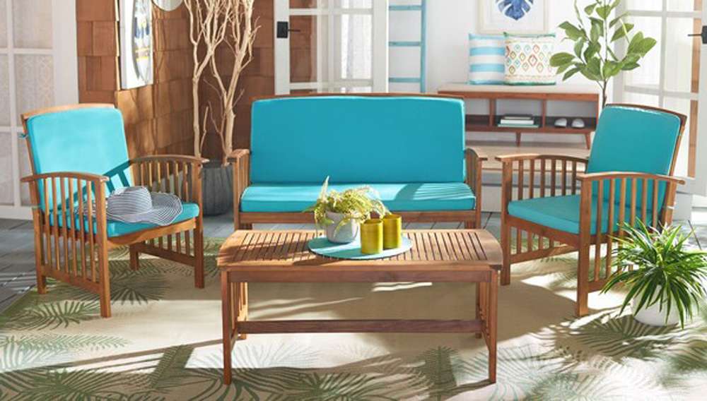 Safavieh - Rocklin 4 Pc Outdoor Set - Natural - Aqua - PAT7007Q veiw 2