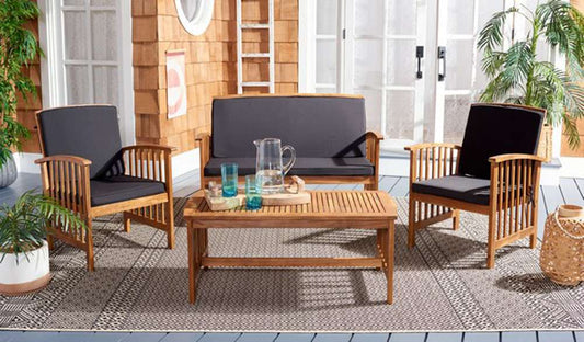 Safavieh - Rocklin 4 Pc Outdoor Set - Natural - Black - PAT7007X veiw 2