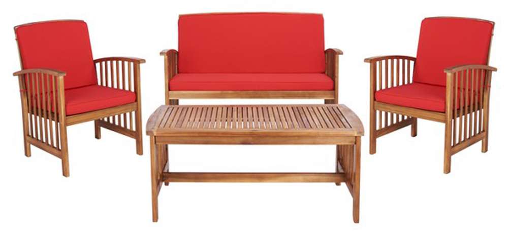 Safavieh - Rocklin 4 Pc Outdoor Set - Natural - Red - PAT7007R veiw 1