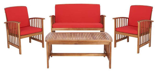 Safavieh - Rocklin 4 Pc Outdoor Set - Natural - Red - PAT7007R veiw 1