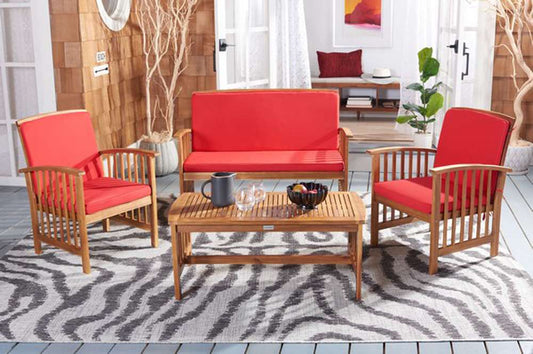 Safavieh - Rocklin 4 Pc Outdoor Set - Natural - Red - PAT7007R veiw 2