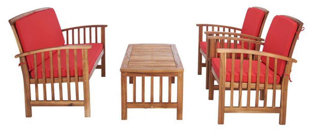 Safavieh - Rocklin 4 Pc Outdoor Set - Natural - Red - PAT7007R veiw 3