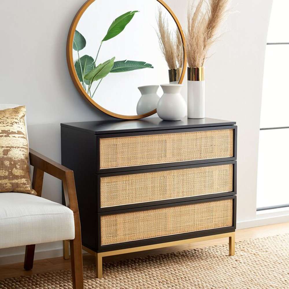 Safavieh - Zadie 3 Drawer Rattan Chest - Black - Gold - CHS5004A veiw 3