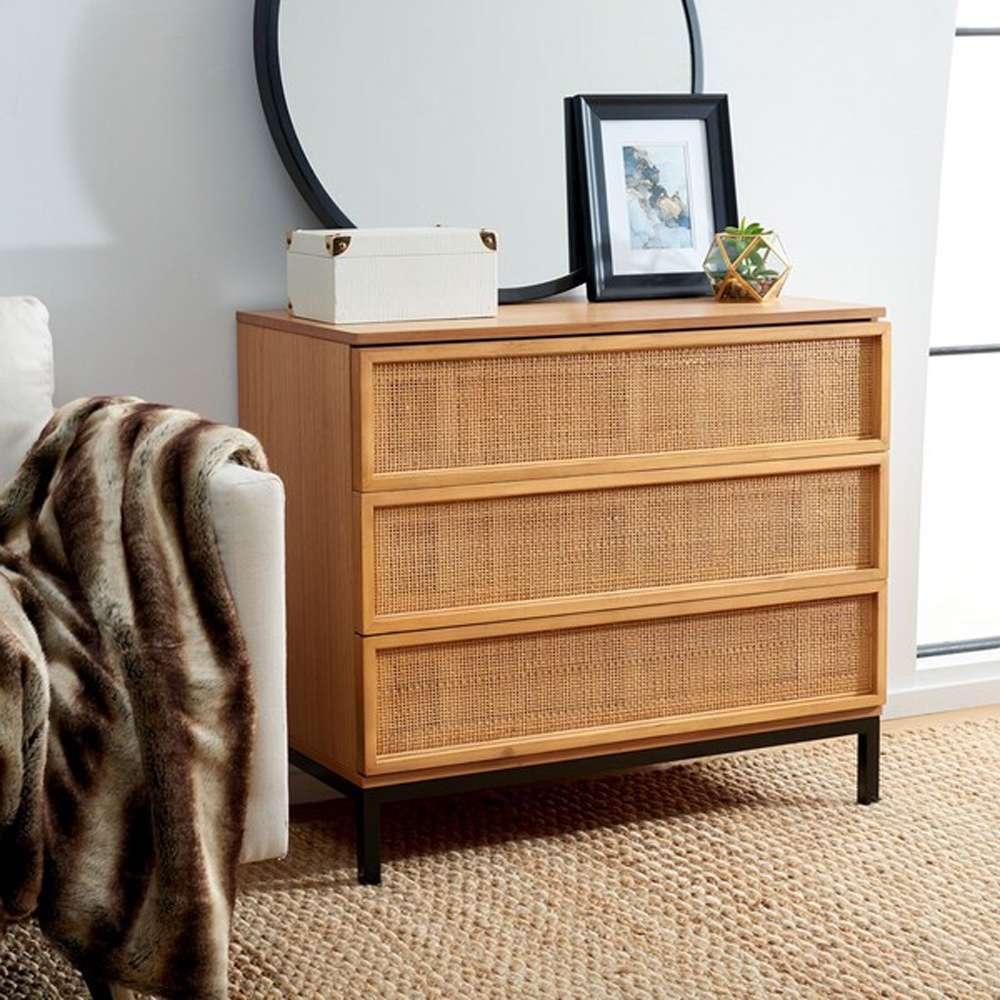 Safavieh - Zadie 3 Drawer Rattan Chest - Natural - Black - CHS5004C veiw 2