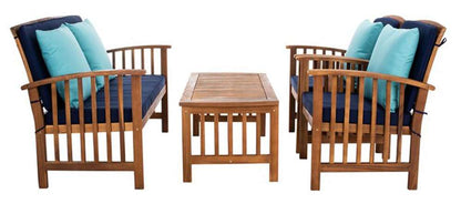 Safavieh - Rocklin 4 Pc Outdoor Set - Natural - Nvy+Solid Plw - PAT7007C veiw 2