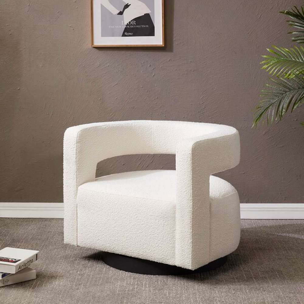 Safavieh - Edgar Velvet  Swivel Chair - Ivory - Black - SFV4764D veiw 2