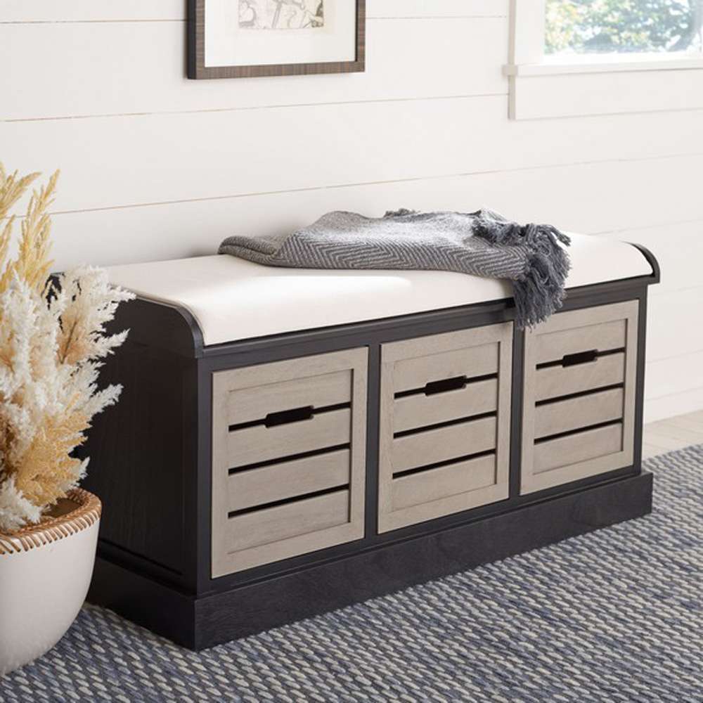 Safavieh - Briar 3Drw/Cush Storage Bench - Black - Greige - BCH5700E veiw 2