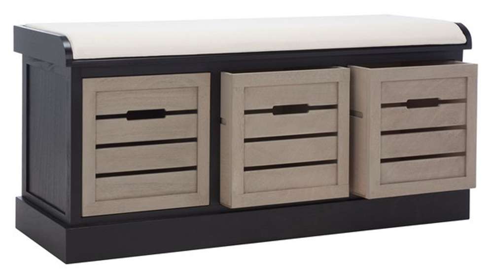 Safavieh - Briar 3Drw/Cush Storage Bench - Black - Greige - BCH5700E veiw 3