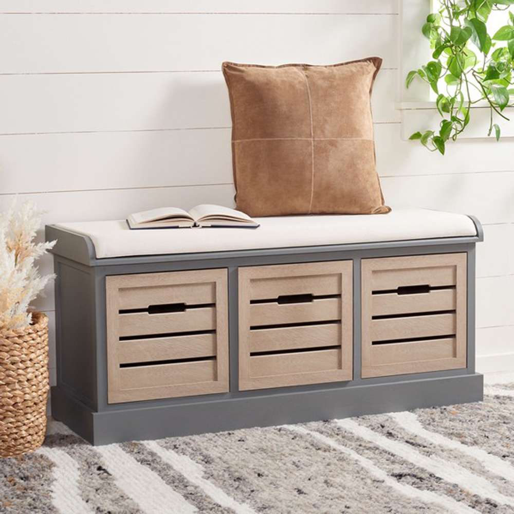 Safavieh - Briar 3Drw/Cush Storage Bench - Distressed Grey - Sand - BCH5700C veiw 3