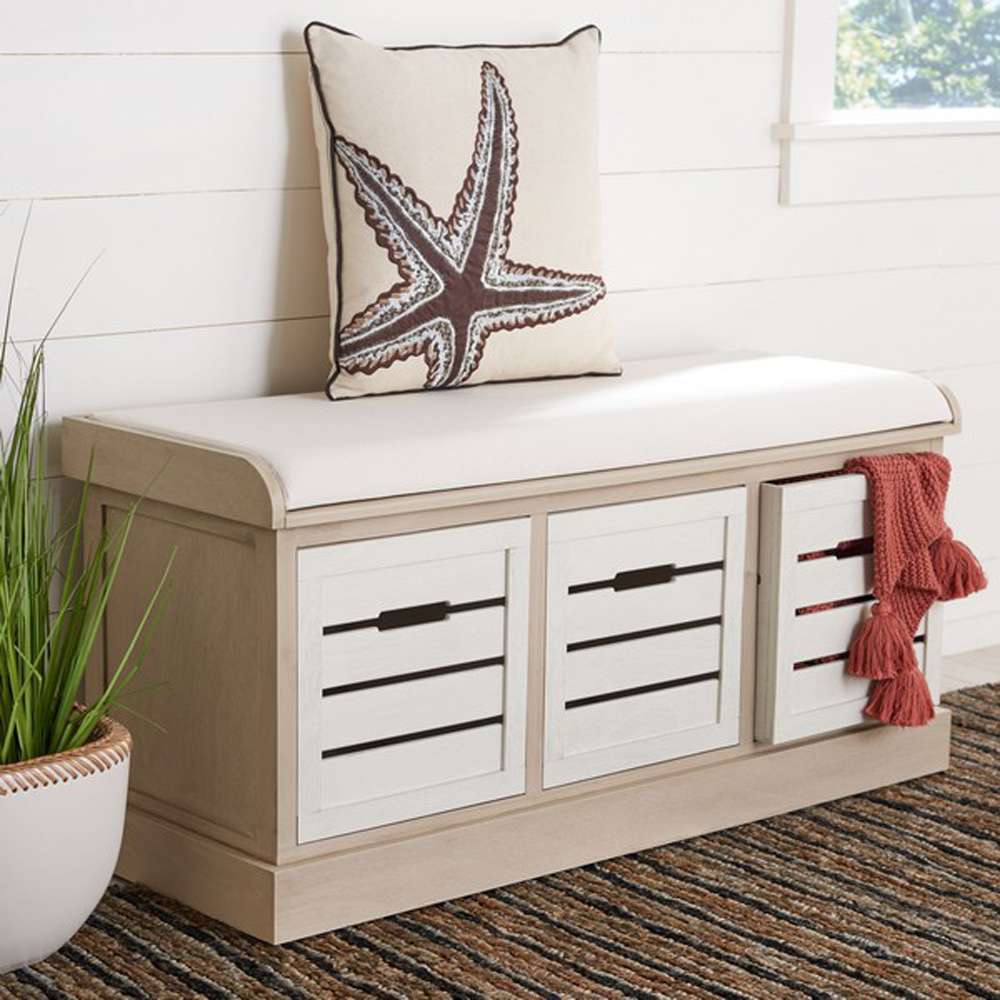 Safavieh - Briar 3Drw/Cush Storage Bench - Sand - Distressed White - BCH5700B veiw 2