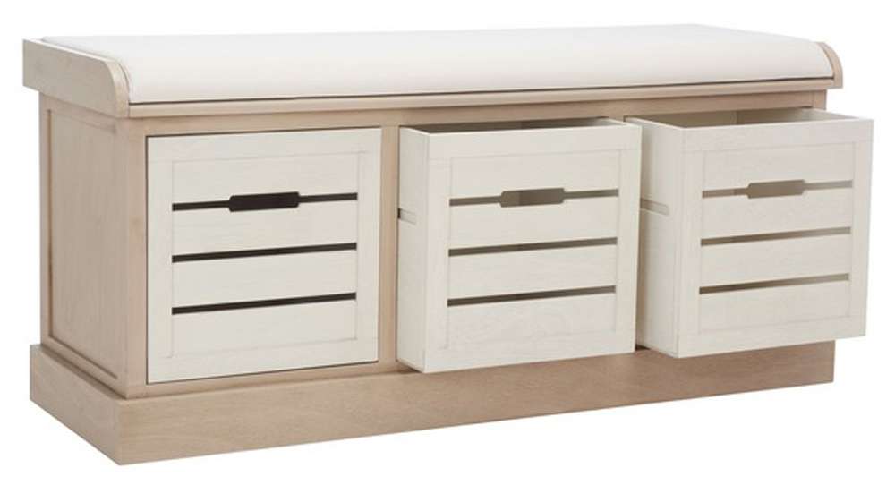 Safavieh - Briar 3Drw/Cush Storage Bench - Sand - Distressed White - BCH5700B veiw 3