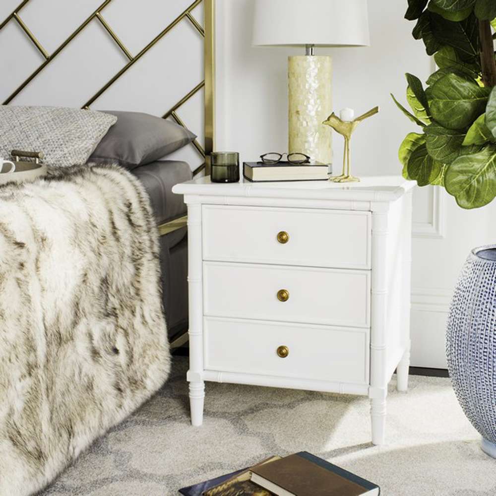 Safavieh - Mina 3 Drawer Nightstand - White - Gold - NST3500B veiw 3