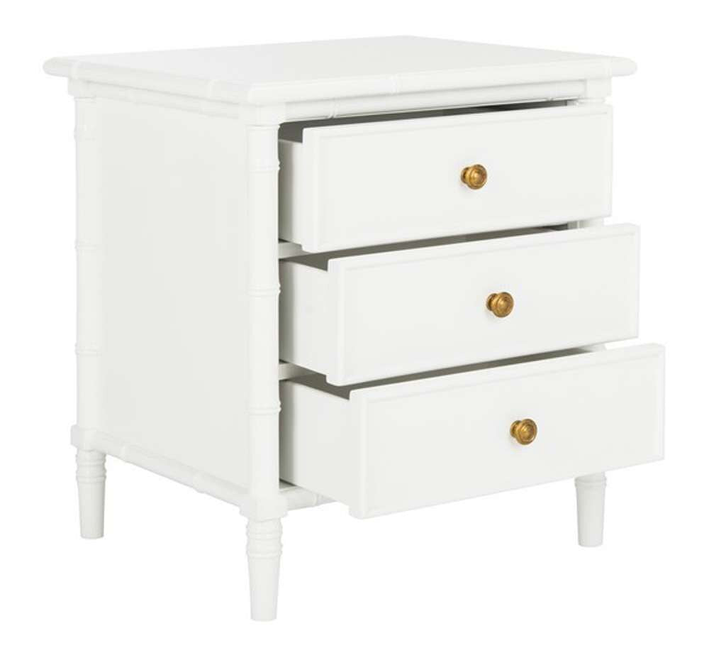 Safavieh - Mina 3 Drawer Nightstand - White - Gold - NST3500B veiw 4