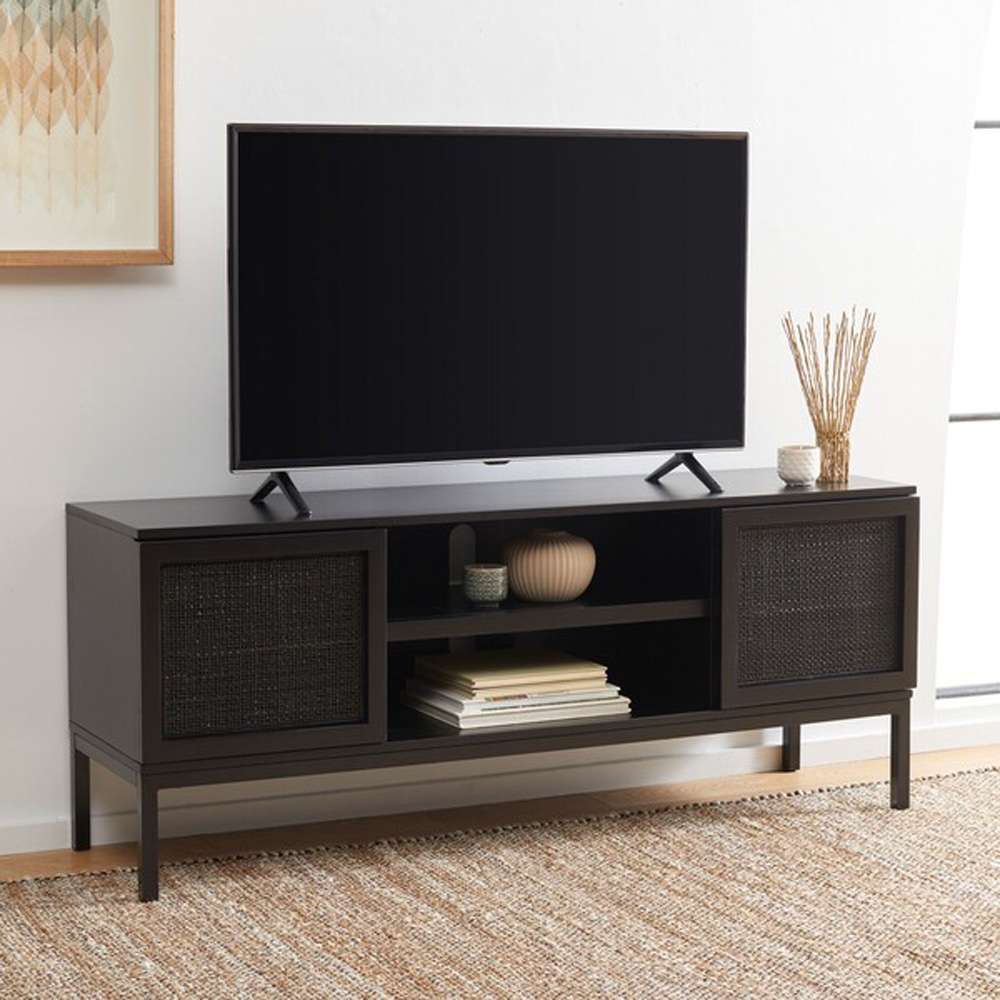 Safavieh - Zadie 2 Shelf Rattan Media Stand - Black - MED5009E veiw 3