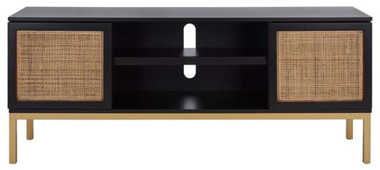 Safavieh - Zadie 2 Shelf Rattan Media Stand - Black - Gold - MED5009A veiw 1