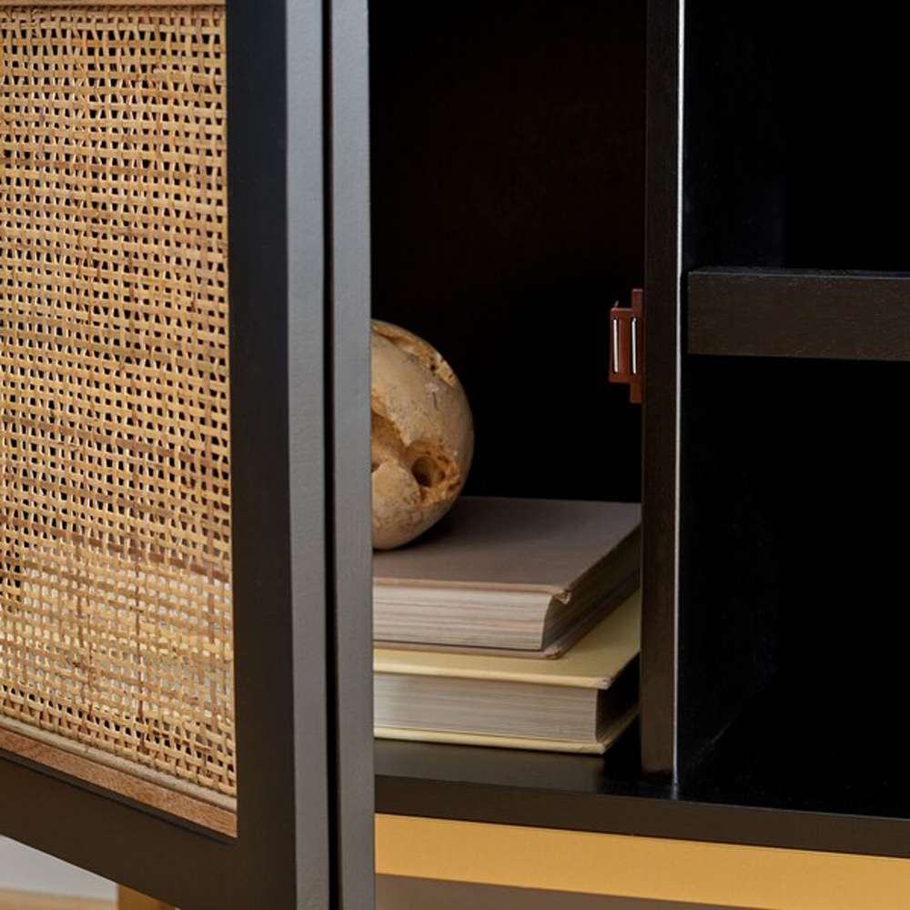 Safavieh - Zadie 2 Shelf Rattan Media Stand - Black - Gold - MED5009A veiw 2
