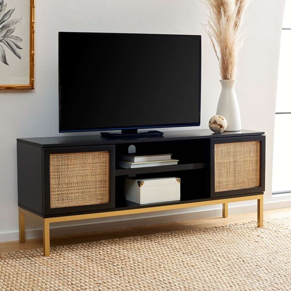 Safavieh - Zadie 2 Shelf Rattan Media Stand - Black - Gold - MED5009A veiw 3