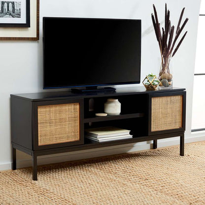 Safavieh - Zadie 2 Shelf Rattan Media Stand - Black - Natural - MED5009D veiw 3