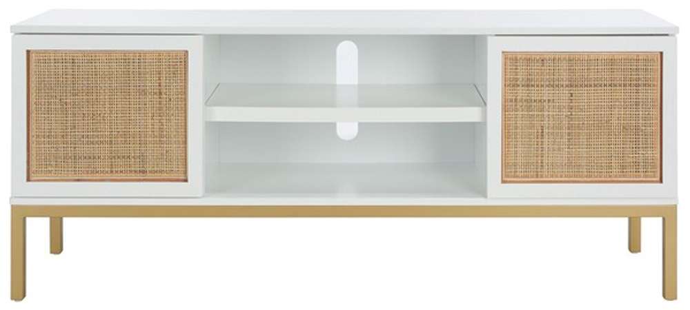 Safavieh - Zadie 2 Shelf Rattan Media Stand - White - Gold - MED5009B veiw 1