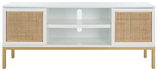 Safavieh - Zadie 2 Shelf Rattan Media Stand - White - Gold - MED5009B veiw 1