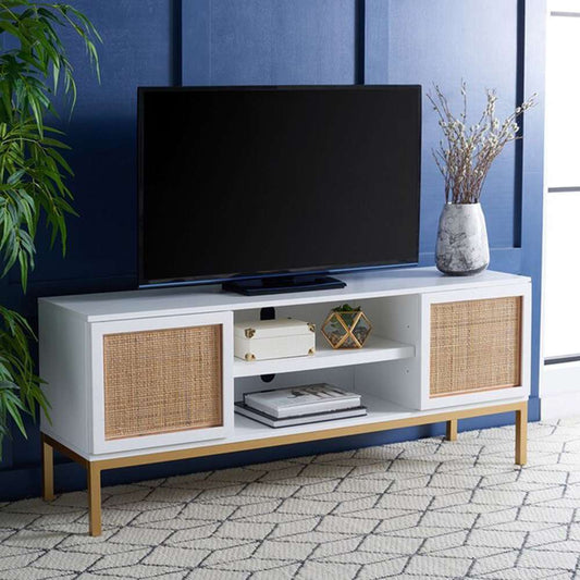 Safavieh - Zadie 2 Shelf Rattan Media Stand - White - Gold - MED5009B veiw 2