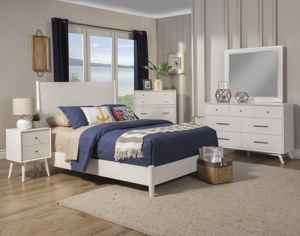 Alpine Furniture - Flynn Mid Century Modern Full Size Panel Bed, White - 966-W-08F veiw 2