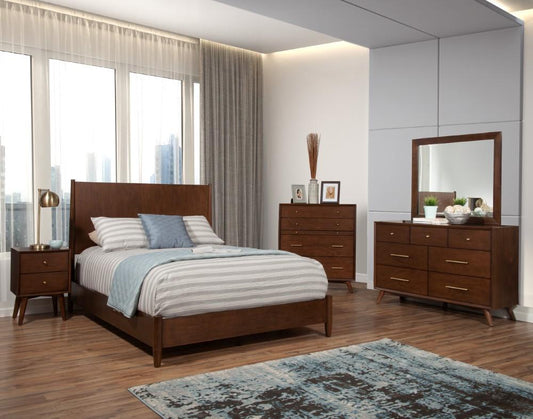 Alpine Furniture - Flynn Mid Century Modern Queen Panel Bed, Walnut - 966WAL-01Q veiw 2