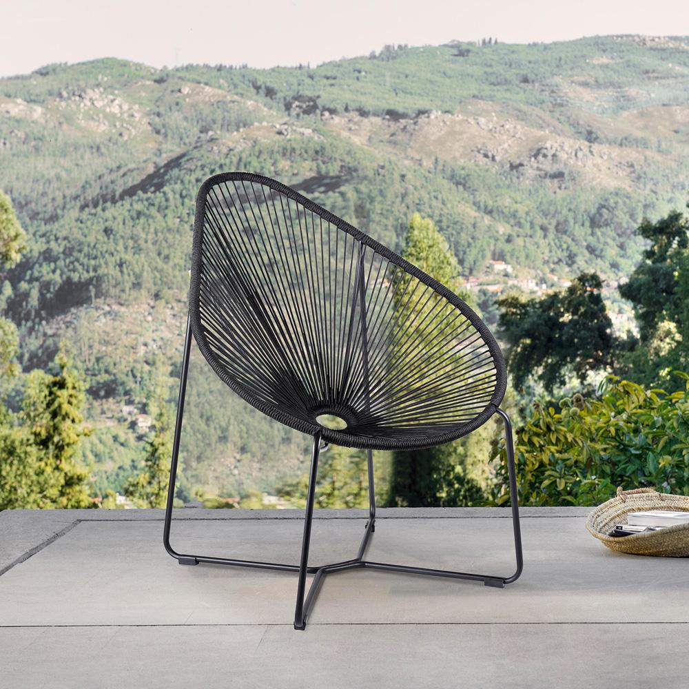 Armen Living - Acapulco Indoor Outdoor Steel Papasan Lounge Chair with Wasabi Rope - LCACSIWSB veiw 8