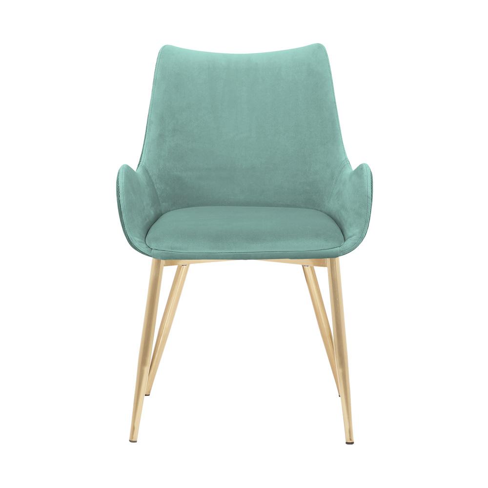 Armen Living Avery Teal Fabric Dining Room Chair with Gold Legs - Thumbnail 4