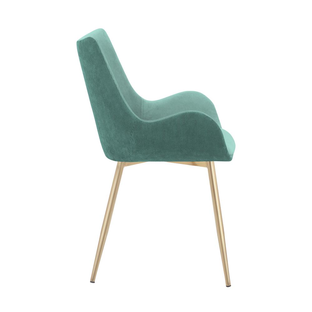 Armen Living Avery Teal Fabric Dining Room Chair with Gold Legs - Thumbnail 2