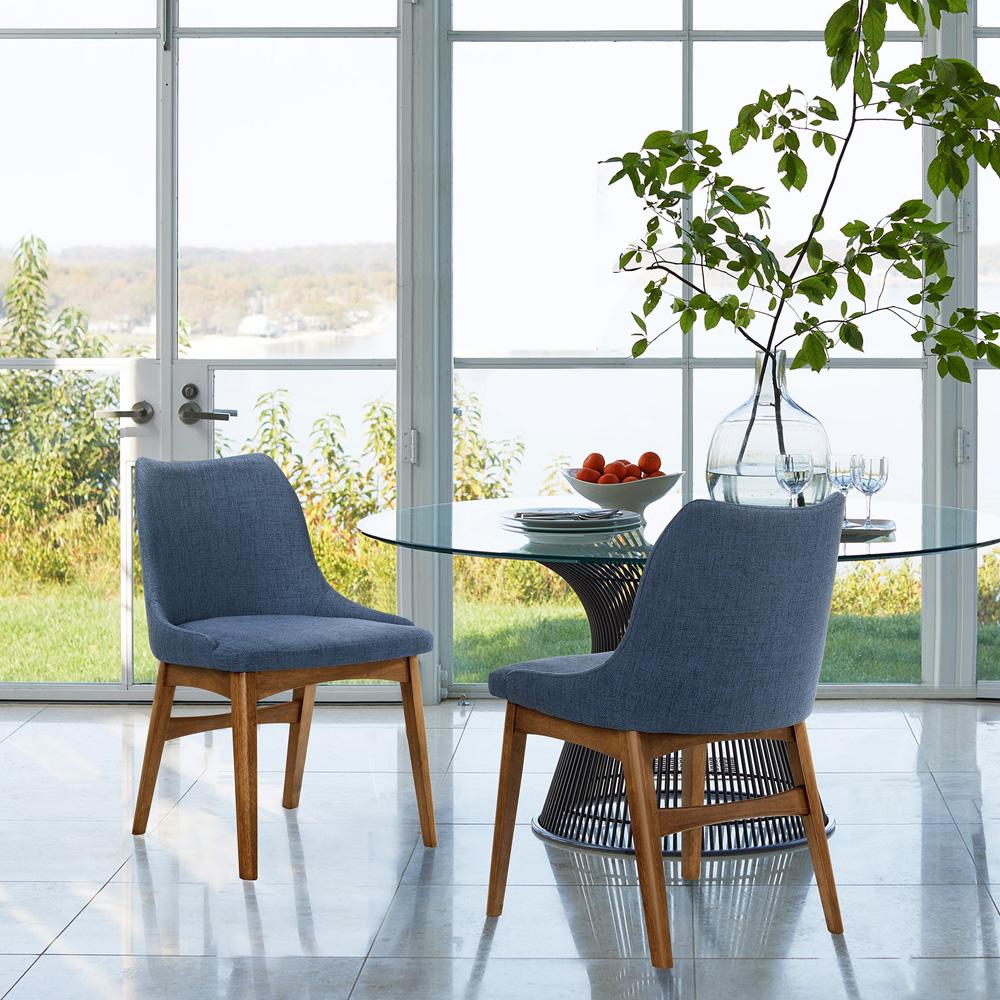 Armen Living - Azalea Blue Fabric and Walnut Wood Dining Side Chairs (Set of 2) - LCAZSIWABLU veiw 7
