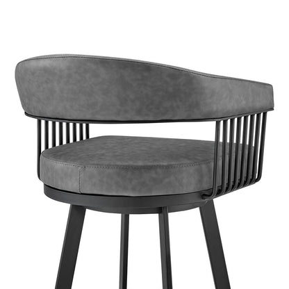 Armen Living - Chelsea 26in Counter Height Swivel Bar Stool in Black Finish and Gray Faux Leather - LCCSBAMBVG26 veiw 7