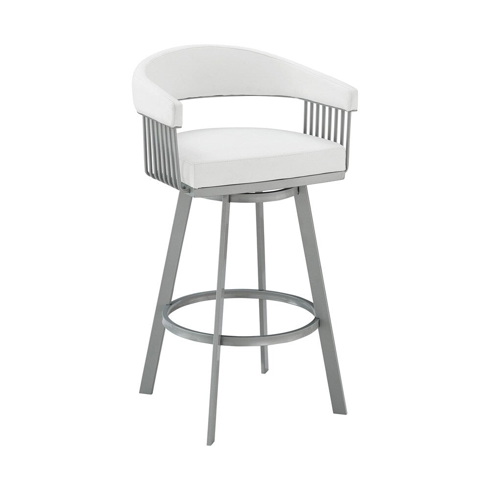 Armen Living - Chelsea 26in Counter Height Swivel Bar Stool in Silver Finish and White Faux Leather - LCCSBASLWH26 veiw 1