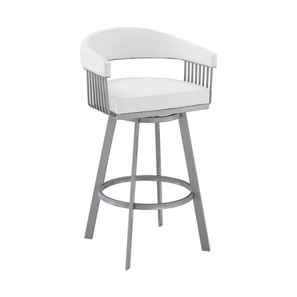 Armen Living - Chelsea 26in Counter Height Swivel Bar Stool in Silver Finish and White Faux Leather - LCCSBASLWH26 veiw 1