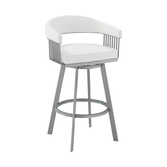 Armen Living - Chelsea 26in Counter Height Swivel Bar Stool in Silver Finish and White Faux Leather - LCCSBASLWH26 veiw 1