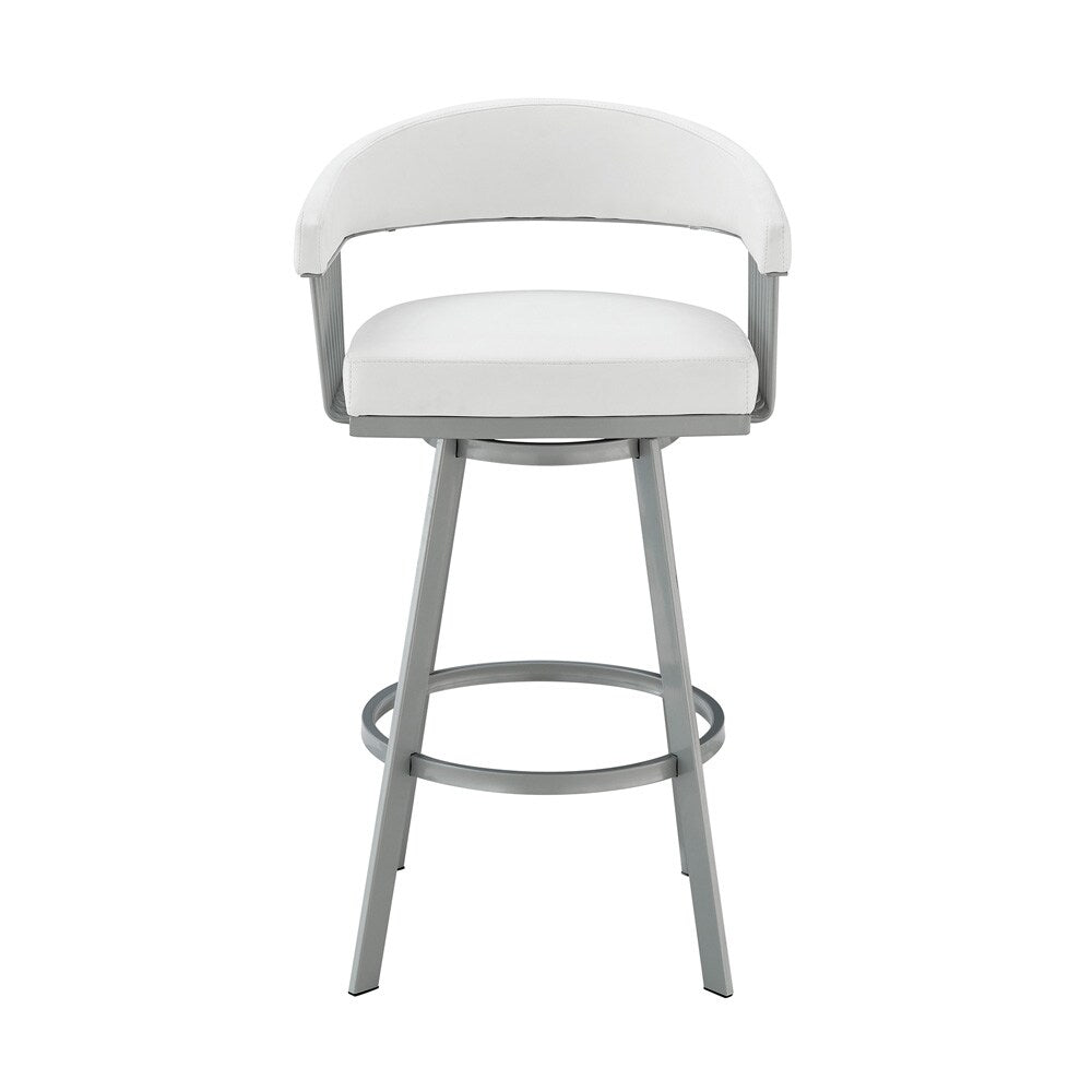 Armen Living - Chelsea 26in Counter Height Swivel Bar Stool in Silver Finish and White Faux Leather - LCCSBASLWH26 veiw 2