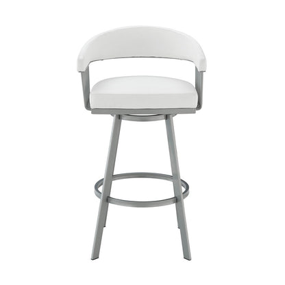 Armen Living - Chelsea 26in Counter Height Swivel Bar Stool in Silver Finish and White Faux Leather - LCCSBASLWH26 veiw 2
