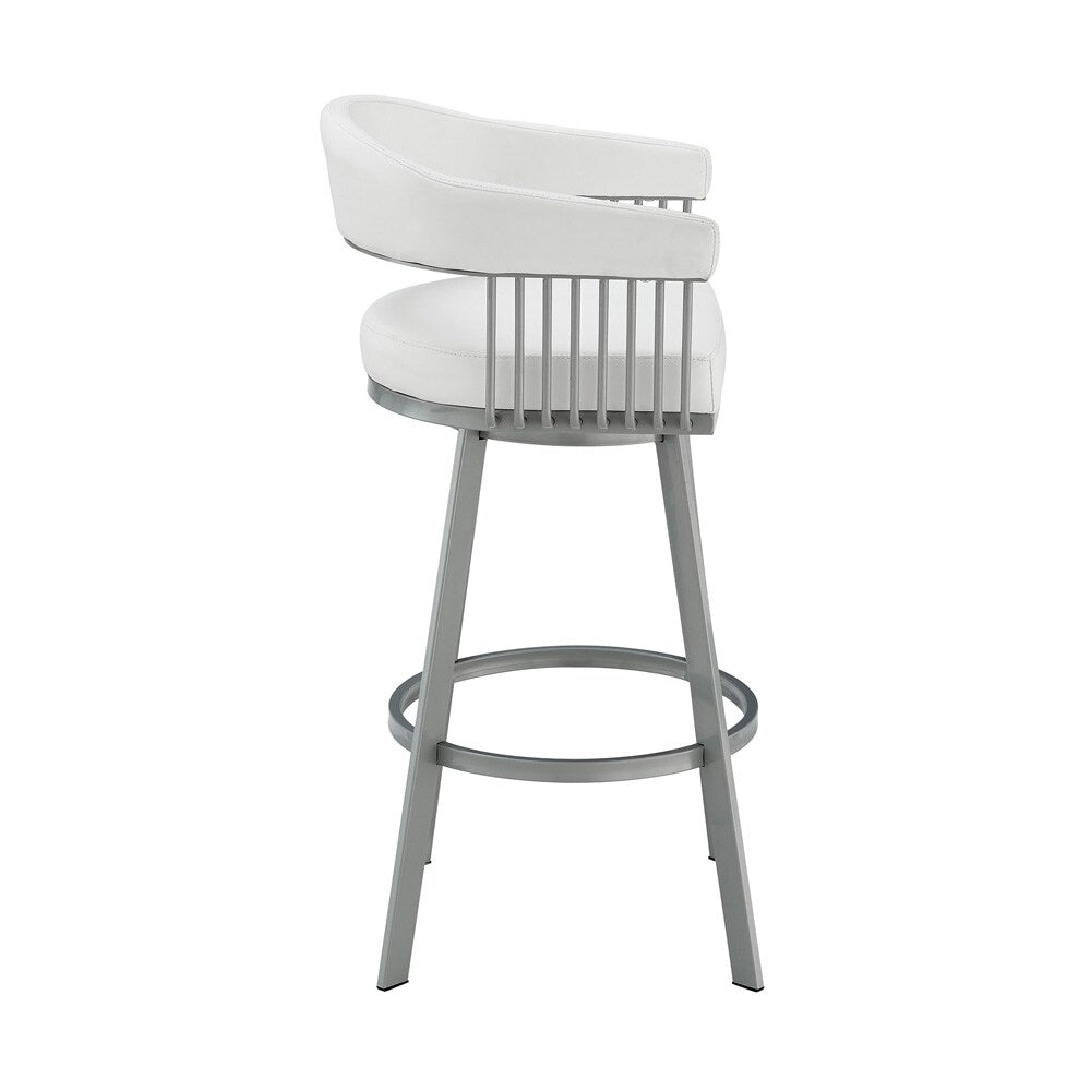 Armen Living - Chelsea 26in Counter Height Swivel Bar Stool in Silver Finish and White Faux Leather - LCCSBASLWH26 veiw 3